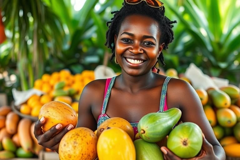Productrice locale avec fruits tropicaux